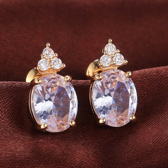 Jewelry - 🎀 Beautiful Big Colorful Oval CZ Pure Romantic Stud Earring For Women, HA4270